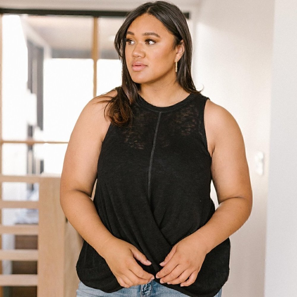Cherish Black Twisted Knotted Hem Tank Top